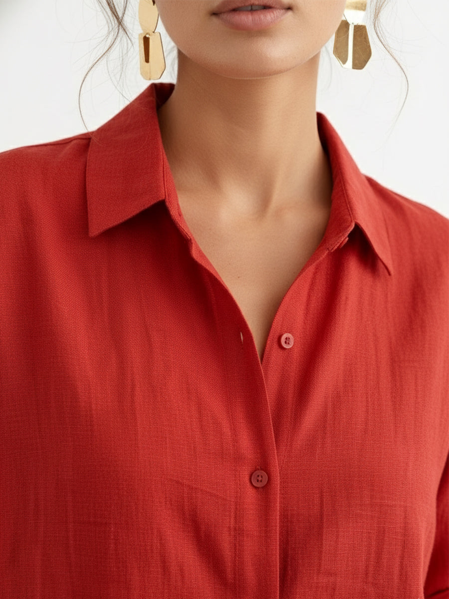 Casual Linen And Cotton Shirt Dress