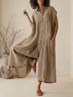 Women’s Linen Blend Sleeveless Wide-Leg Jumpsuit