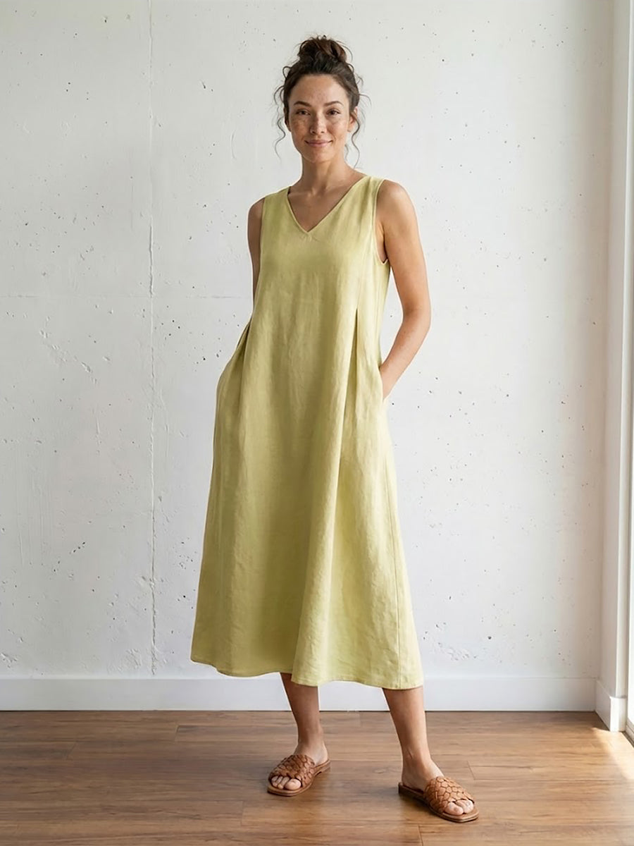 Linen Sleeveless A-Line Maxi Dress