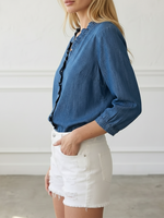 Women's tops Casual Denim V-Neck Ruffled Shirt