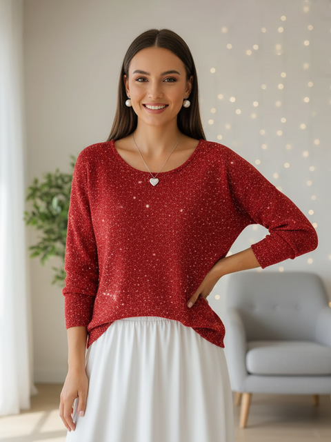 Christmas Round Neck Sparkling Knit Top