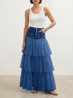 Stylish Balletcore Casual Spliced Mesh Denim Skirt