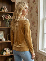 Stylish new women's pure color cowl neck long-sleeved sexy velvet T-shirt