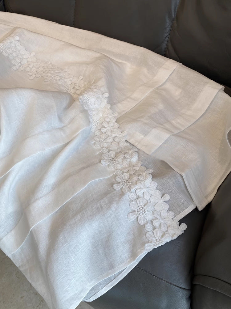 Casual Linen And Cotton Dress With 3d Floral Petal Embroidery