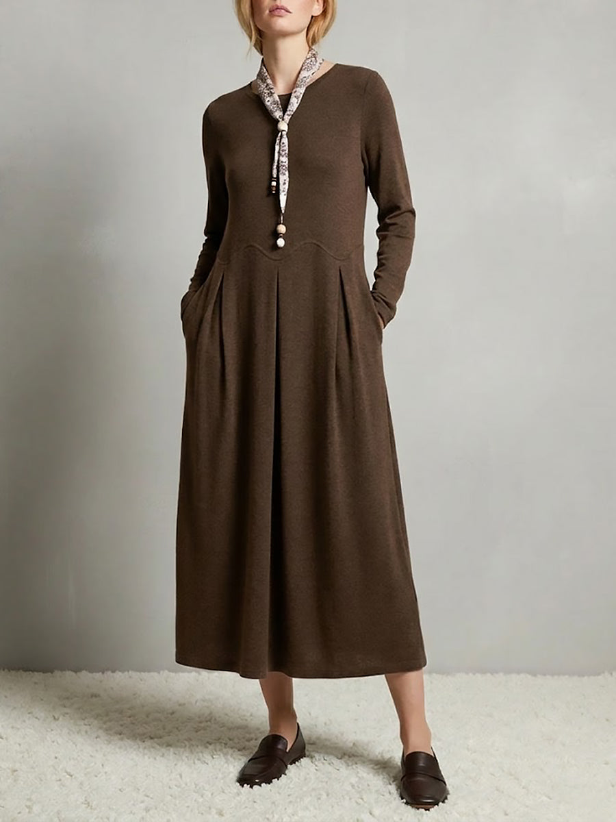 Wool Arc-Panel Sculpted Pleats Maxi Dress