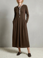 Wool Arc-Panel Sculpted Pleats Maxi Dress