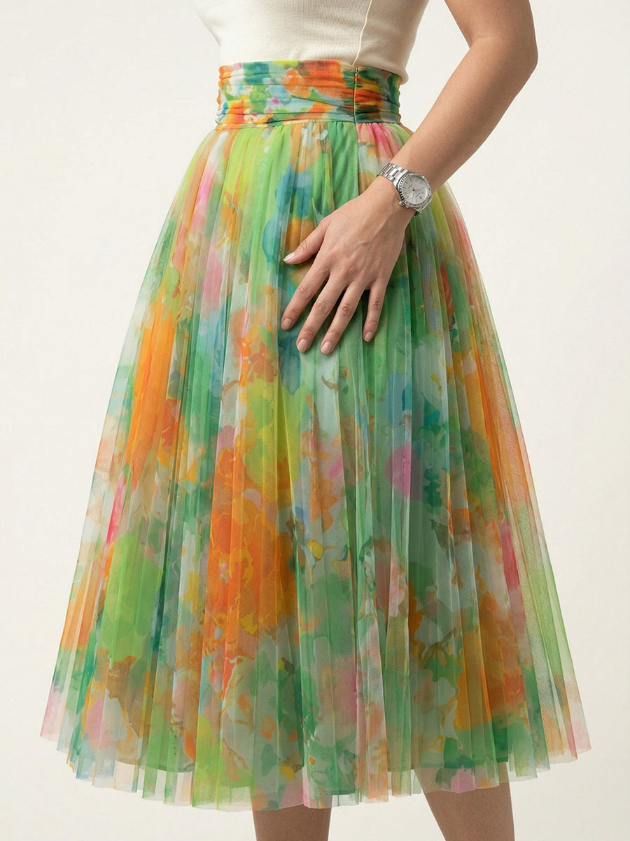 Mother’s Day Watercolor Mesh Maxi Skirt – Soft, Elegant & Timeless
