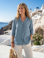 Women's Casual Cotton And Linen Ruffle Shirt