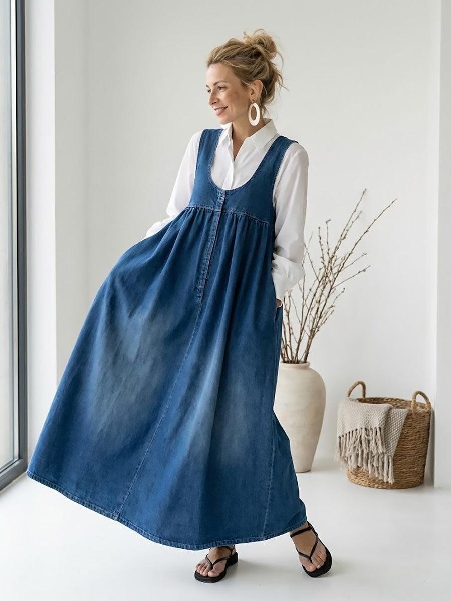Women's Sleeveless Casual Loose Denim Vest Dress