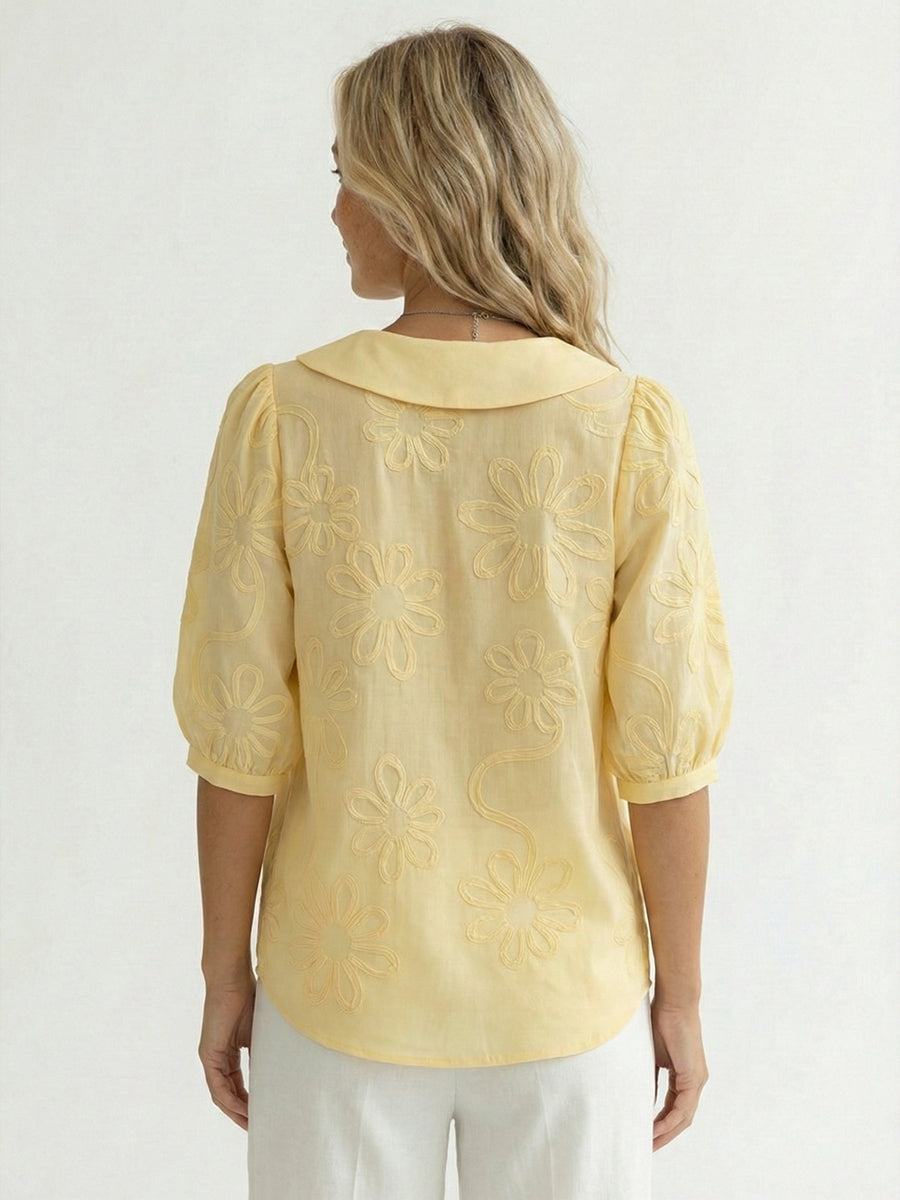 Women’s Vintage Peter Pan Collar Embroidered Floral Shirt