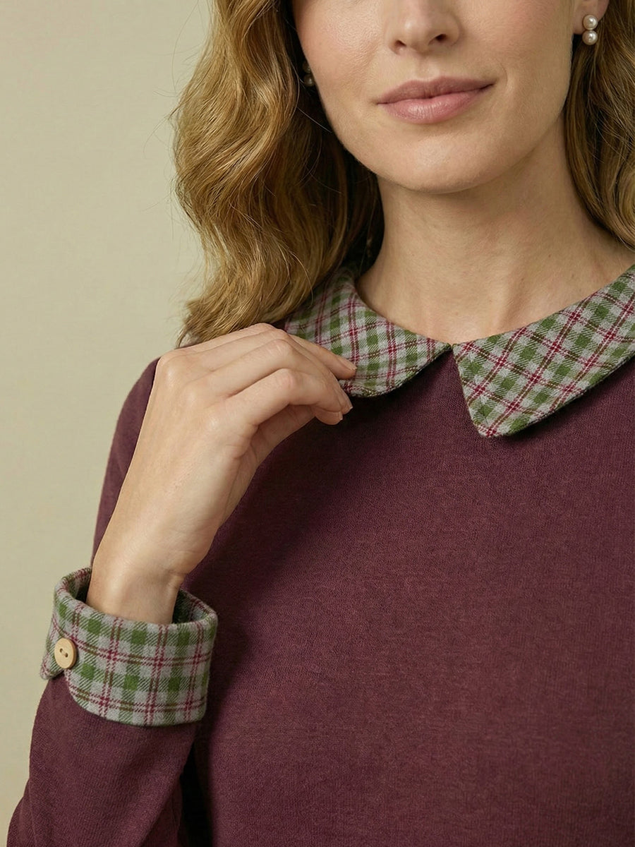 Cotton Plaid Peter Pan Collar Midi Dress CARLA