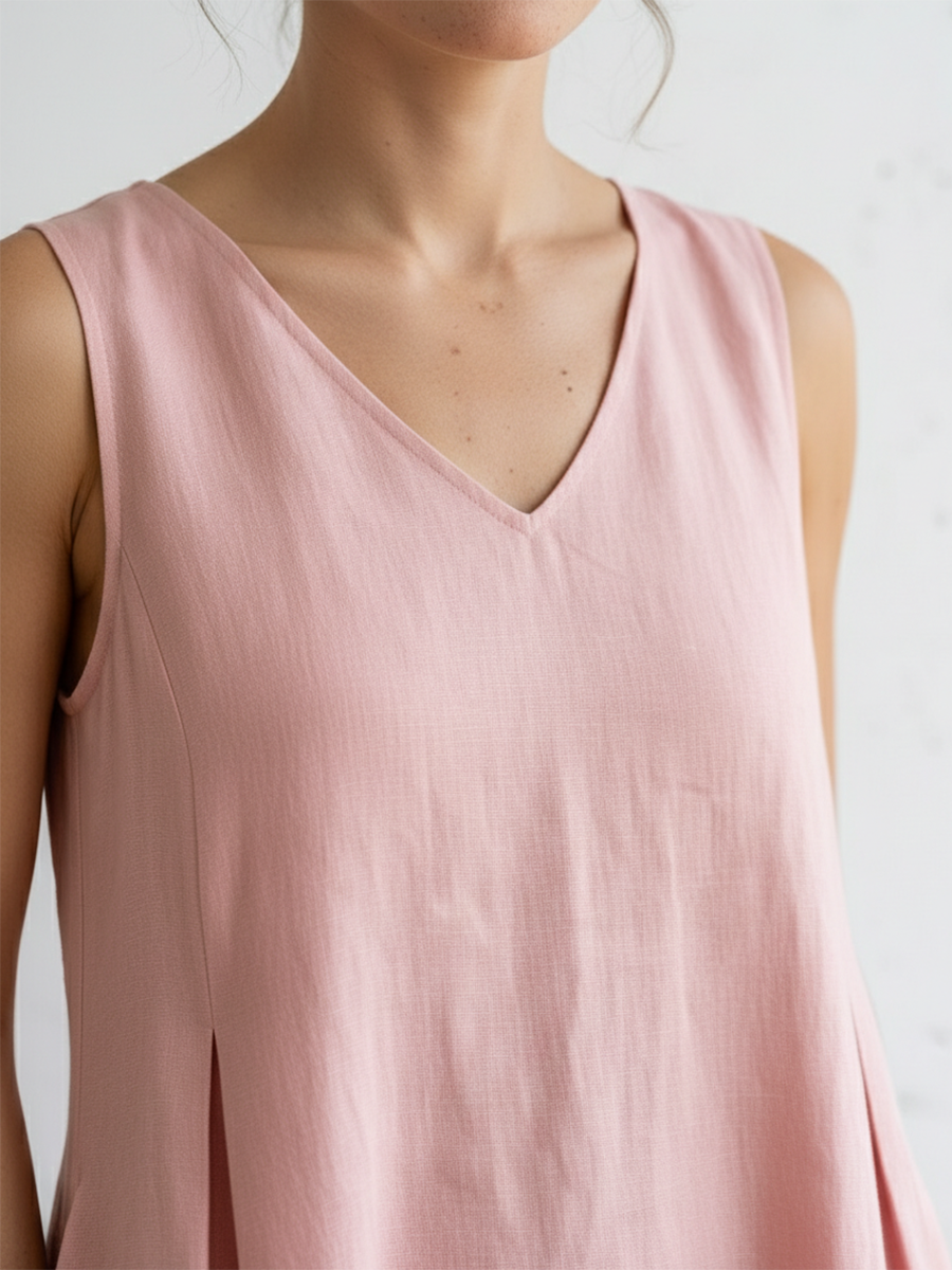 Linen Sleeveless A-Line Maxi Dress