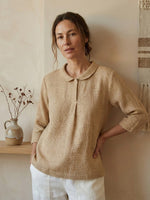 Women's Linen Shawl V-Neck Half Sleeve Top