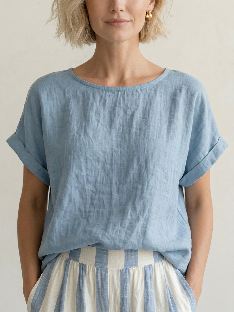 Cozy Loose-fit Striped Cotton-linen Two-piece Set