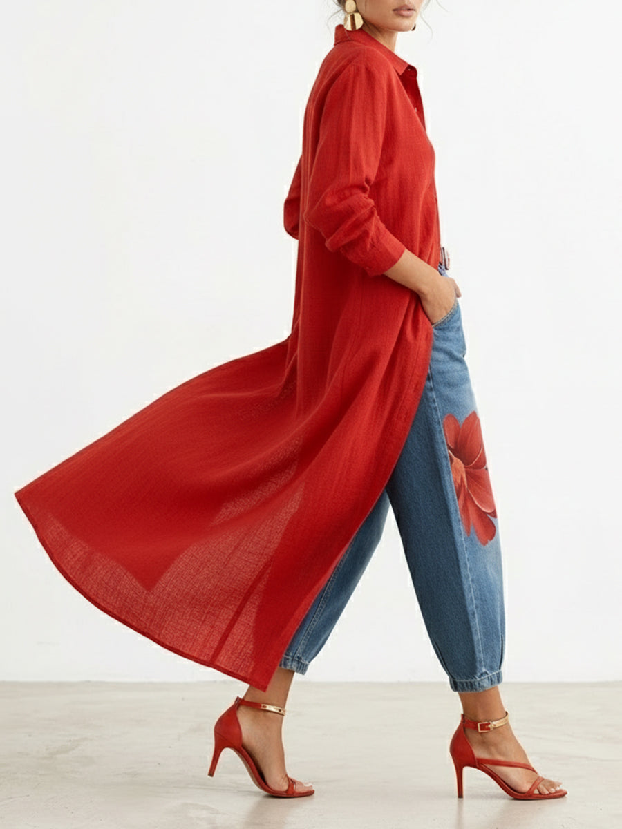 Casual Linen And Cotton Shirt Dress