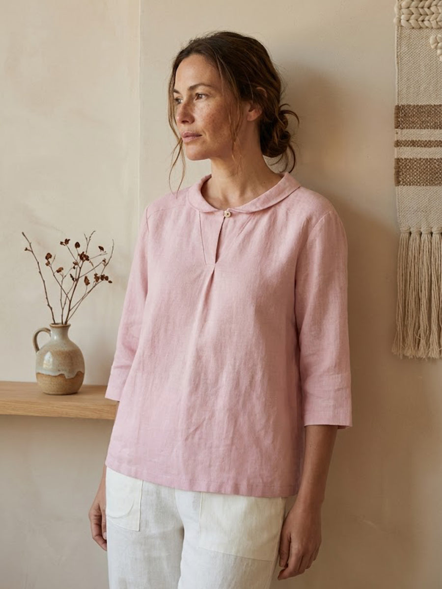 Women's Linen Shawl V-Neck Half Sleeve Top