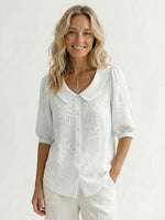 Women’s Vintage Peter Pan Collar Embroidered Floral Shirt