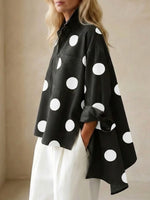 Womens Elegant Artistic Polka Dot Print Stand-collar Denim Top