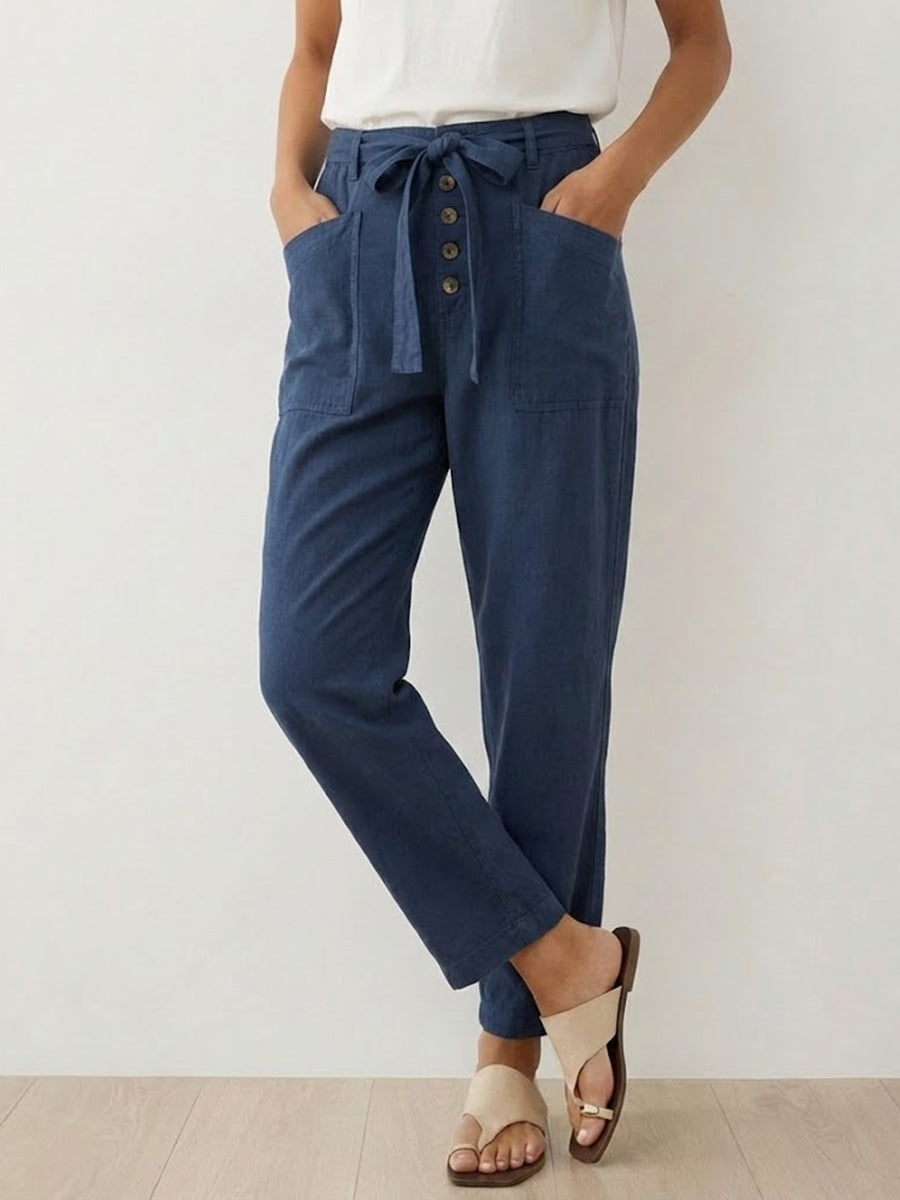 Women's Linen Simple Button Fly Trousers