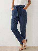Women's Linen Simple Button Fly Trousers