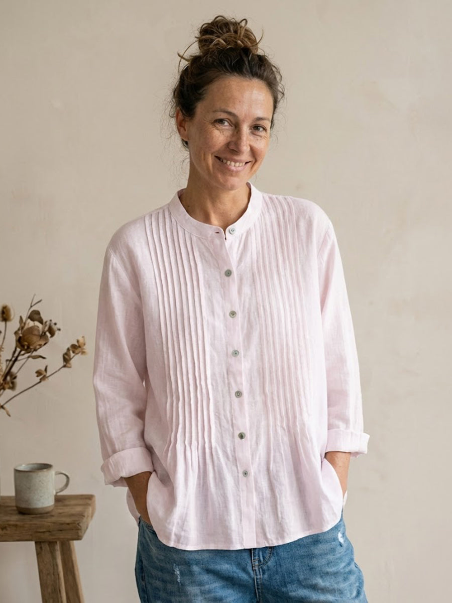 Women's Casual Cotton And Linen Pleated Shirt