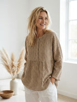 Linen Checked Long-Sleeved Top
