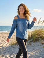 Women’s Casual Off-Shoulder Denim Long Sleeve Top
