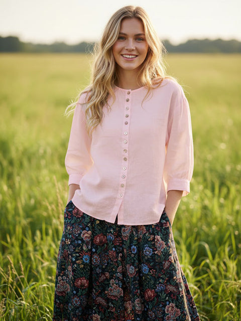 Linen Button-Front Drop Shoulder Shirt