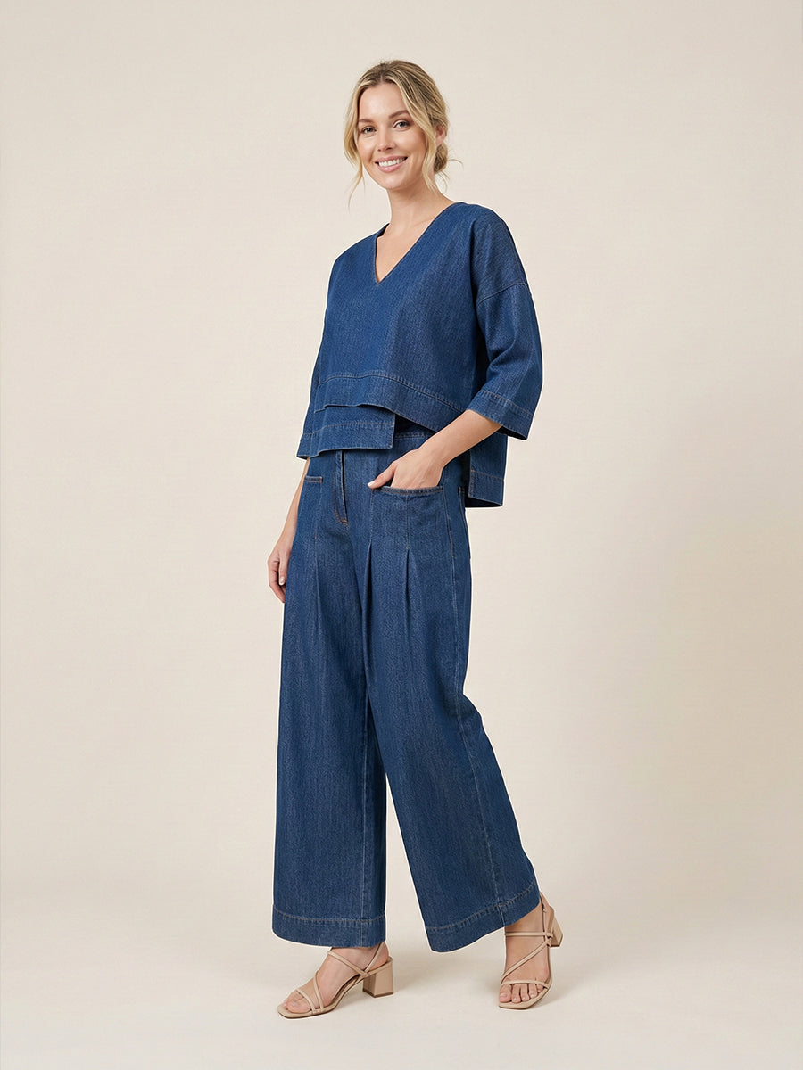 Women's Relaxed V-Neck Cotton-Linen Co-ord Set