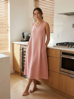 Linen Sleeveless A-Line Maxi Dress