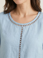 Cozy And Casual Patchwork Linen And Cotton Top With Openwork Weave