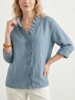 Women's Casual Cotton And Linen Ruffle Shirt