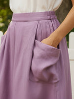 Linen Checked Elastic Waist Skirt