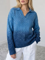 Women's Dreamy Starry Sky Gradient Polo Collar Knit Sweater Top