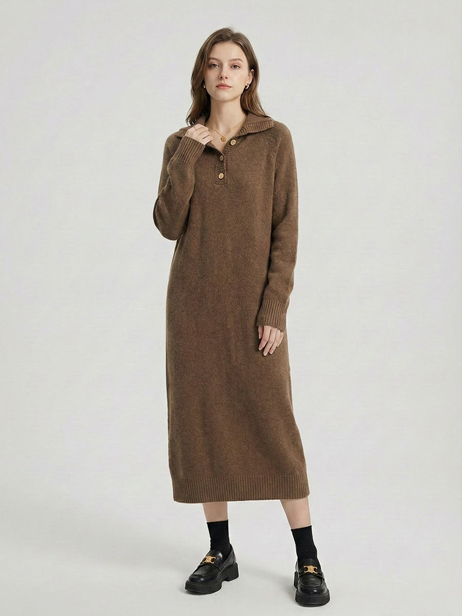 Spring Collared Button Loose Knit Sweater Dress