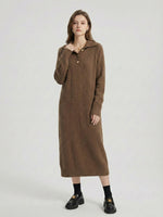 Spring Collared Button Loose Knit Sweater Dress