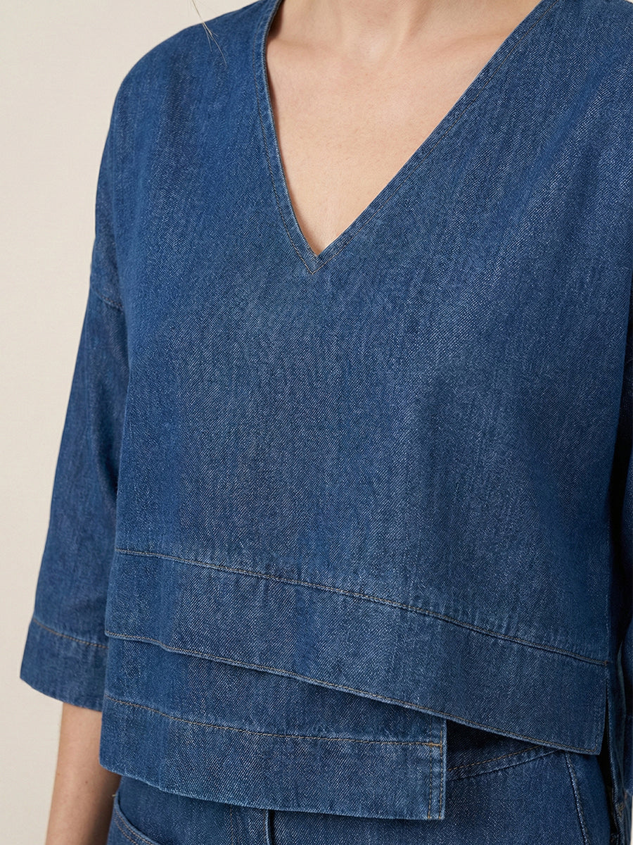 Women's Relaxed V-Neck Cotton-Linen Co-ord Set