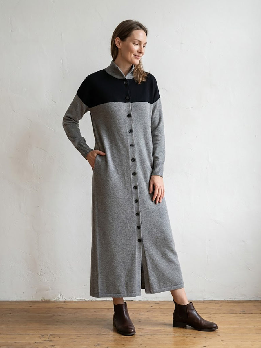 Single-button loose knit dress