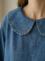 Peter Pan Collar Long-sleeved Loose-fitting Casual Denim Dress Women