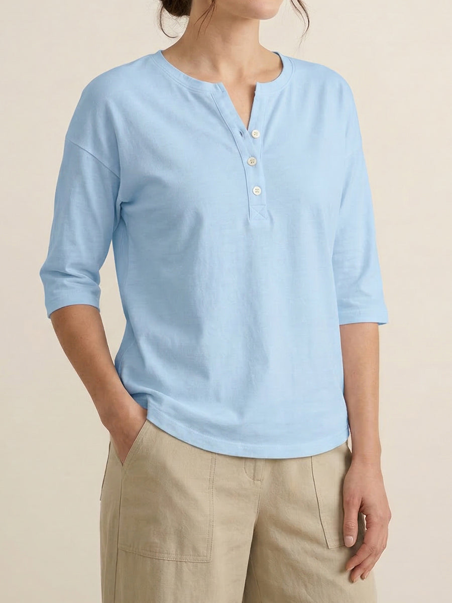 Classic Henley Collar 100% Cotton T-shirt