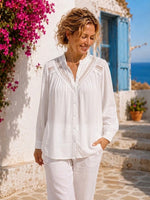 Loose And Elegant Long-sleeve Cotton Shirt With Lace Splicing