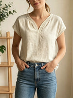 Elegant Bohemian Summer Vintage Lace V-neck Cotton-linen Blend Shirt