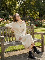 Spring Collared Button Loose Knit Sweater Dress