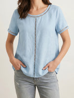 Cozy And Casual Patchwork Linen And Cotton Top With Openwork Weave