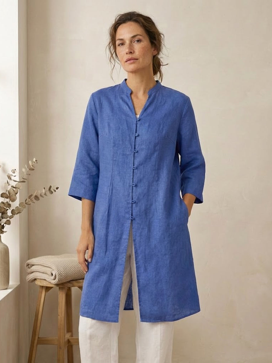 Womens Linen Hand Button Long Top