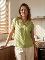 Womens Linen Shawl V-Neck Cap Sleeves Top