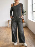 Women's Fashionable Off-the-shoulder Denim Jumpsuit