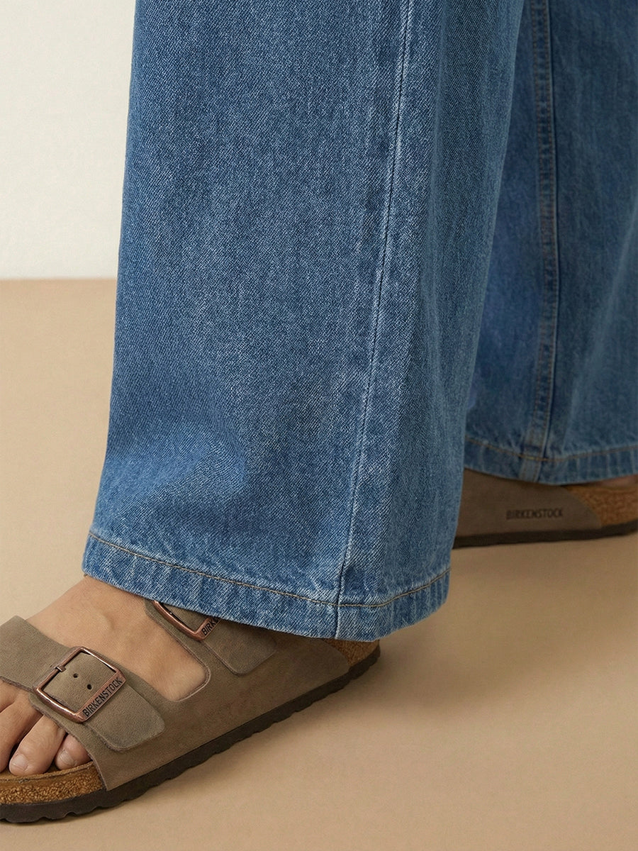 Women's Casual 100% Cotton Denim Top And Wide-leg Pants Two-piece Set