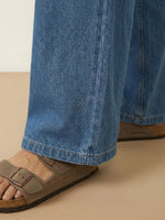 Women's Casual 100% Cotton Denim Top And Wide-leg Pants Two-piece Set