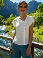 Linen Crescentt Collar Flutter Sleeve Top White / S